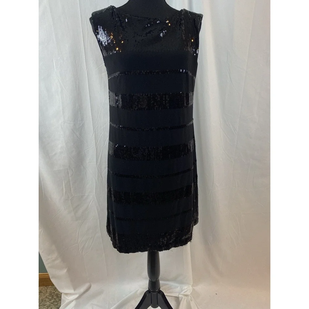 White House Black Market‎ Women's Size Small Black Sequin Striped  Sheath Dress